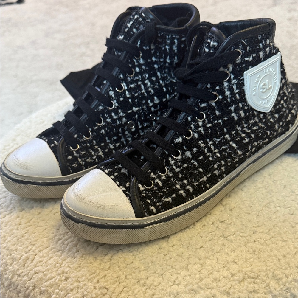 Saint Laurent Black and White Tweed Sneakers